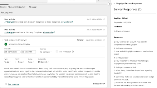 BuySight Official survey responses directly integrated to deals and pipeline.